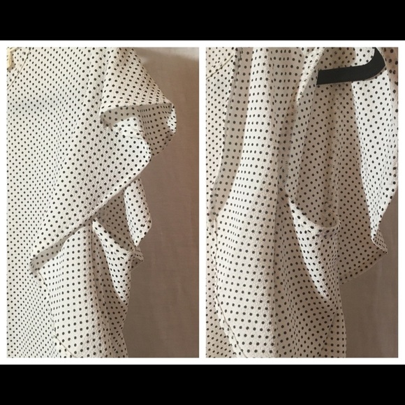 Flowy White Black Polka Dot Flutter Sleeve Top - Picture 2 of 7